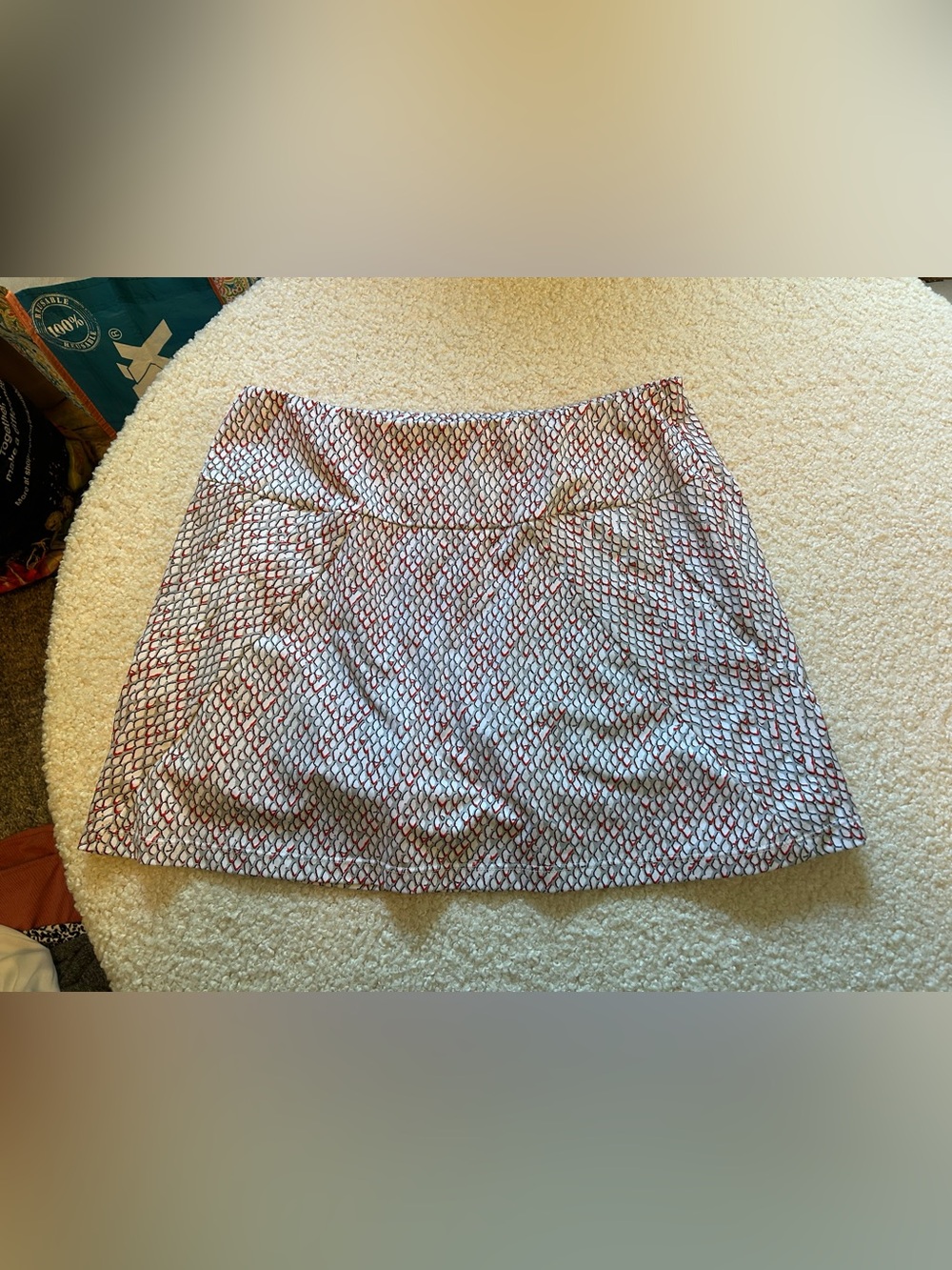Tail A-Line Mini Skirt in White with Red Diamond Print